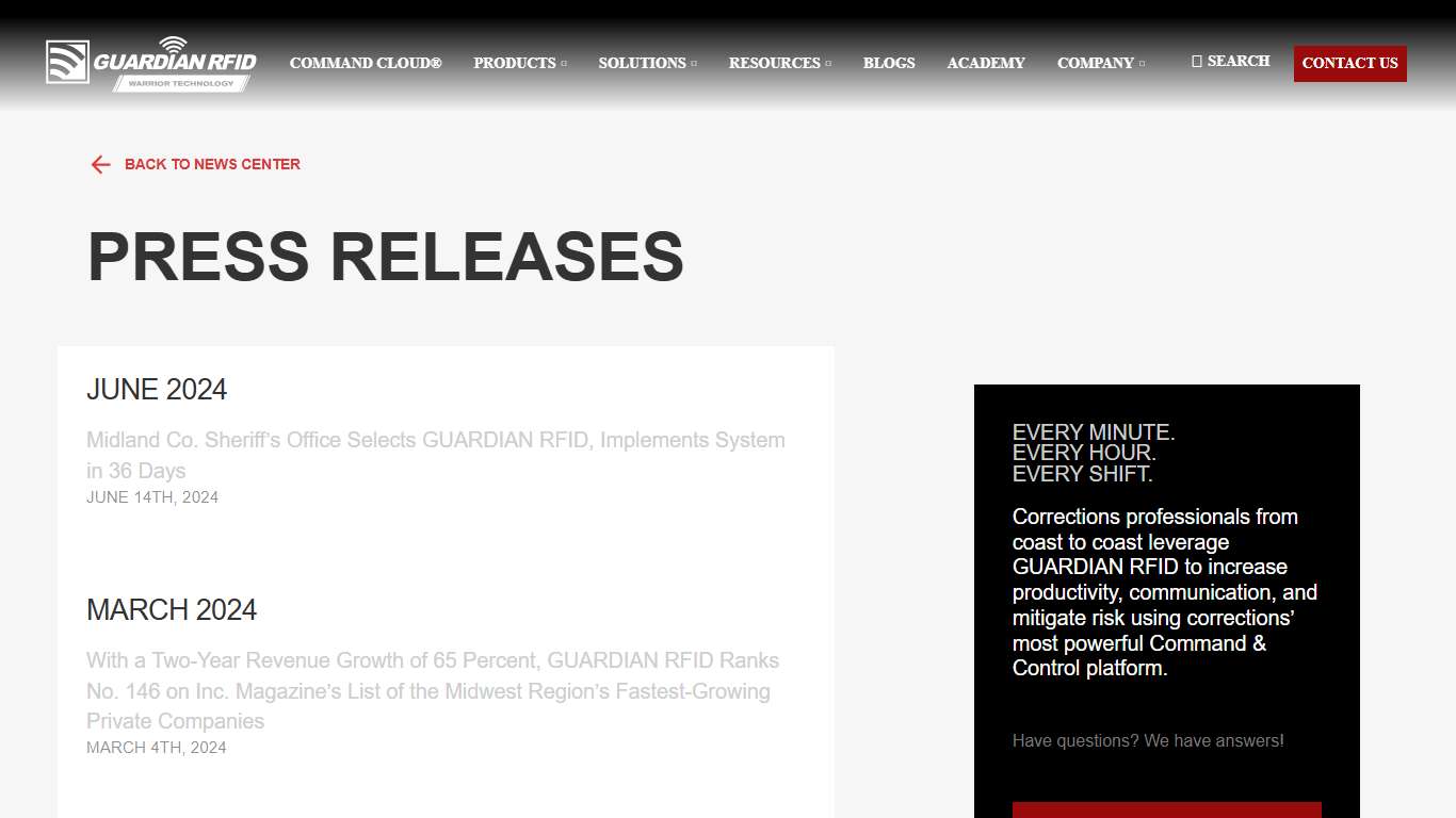 Press Releases | GUARDIAN RFID